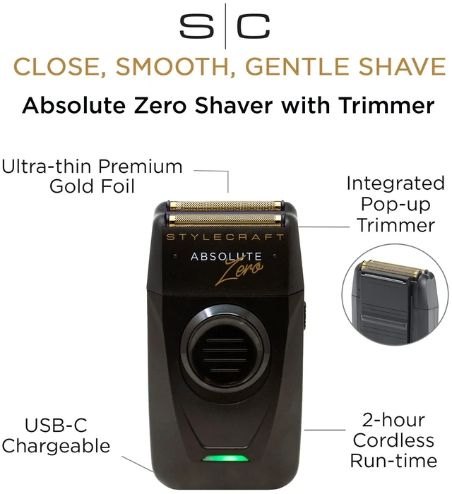 Alt view image 2 of 6 - Absolute Zero Foil Shaver for Men Retractable Precision Trimmer | Professional, Close, Smooth Shave, USB-C, Cord/Cordless, Lightweight & Travel-Friendly, Replacements