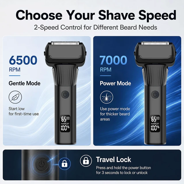 Alt view image 3 of 7 - Electric Razor for Men, 5-Blade Foil Shaver, Wet Dry, USB-C, 2-Speed | 5-Blade Foil Shaver for Face with 2 Speeds, Wet Dry Use, USB-C Charging, LED Display, Pop-up Trimmer, Up to 100-Min Runtime