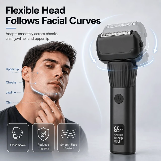 Alt view image 7 of 7 - Electric Razor for Men, 5-Blade Foil Shaver, Wet Dry, USB-C, 2-Speed | 5-Blade Foil Shaver for Face with 2 Speeds, Wet Dry Use, USB-C Charging, LED Display, Pop-up Trimmer, Up to 100-Min Runtime