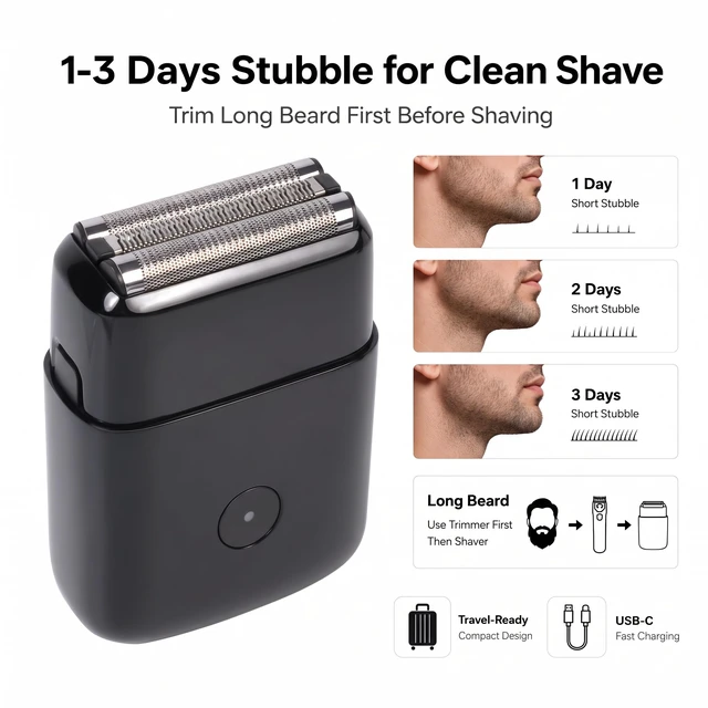 Alt view image 2 of 7 - ForgeBlade Electric Foil Face Shaver-Portable Mens Groomer, Black | Facial Hair Shaver, Solid Metal Body, 3 Floating Head, USB-C Rechargeable Razor, Waterproof, Cordless, Battery Powered