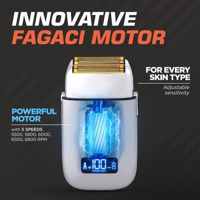 Alt view image 2 of 7 - Foil Shaver for Men, 5 Speed Cordless Barber Ultra Close Foil Razor | Silver double-foil shaver with 5 speed settings for a close, irritation-free shave on face and neck. LCD display, cordless.