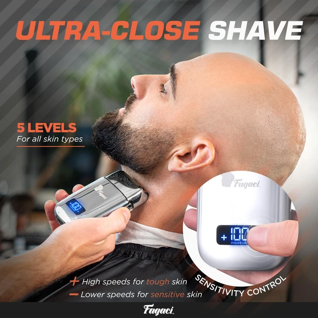 Alt view image 5 of 7 - Foil Shaver for Men, 5 Speed Cordless Barber Ultra Close Foil Razor | Silver double-foil shaver with 5 speed settings for a close, irritation-free shave on face and neck. LCD display, cordless.