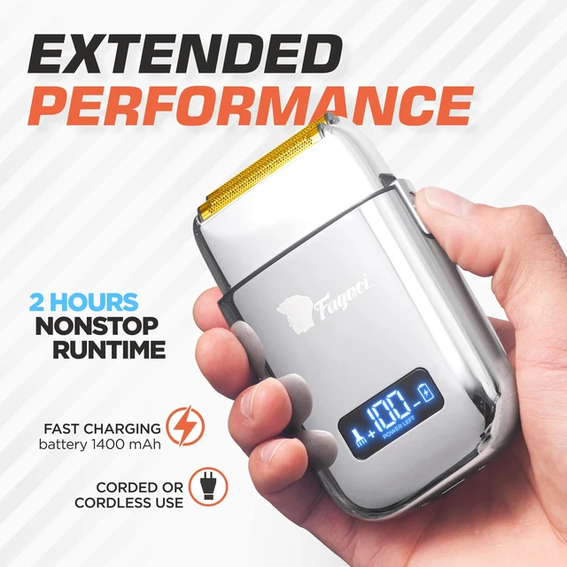 Alt view image 6 of 7 - Foil Shaver for Men, 5 Speed Cordless Barber Ultra Close Foil Razor | Silver double-foil shaver with 5 speed settings for a close, irritation-free shave on face and neck. LCD display, cordless.