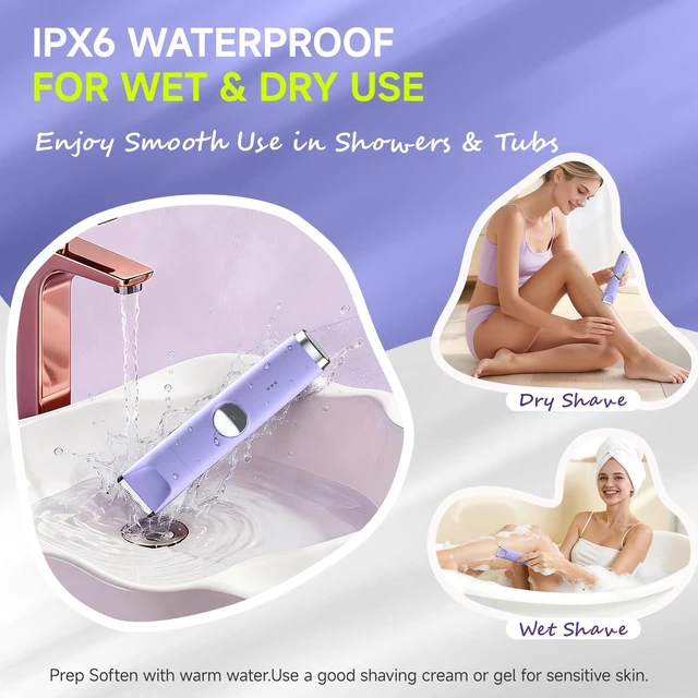 Alt view image 3 of 7 - 3-in-1 Bikini Shaver for Women: Waterproof Electric Razors, Gift | Cordless Lady Intimate Trimmer with Hygiene Ceramic Blade for Bikini Line, Face, Pubic Hair, Legs & Underarms, Wet & Dry Use