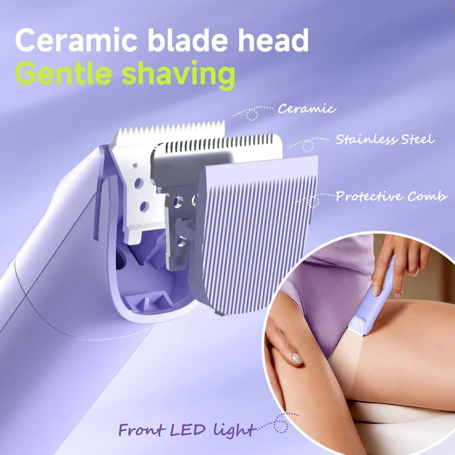 Alt view image 6 of 7 - 3-in-1 Bikini Shaver for Women: Waterproof Electric Razors, Gift | Cordless Lady Intimate Trimmer with Hygiene Ceramic Blade for Bikini Line, Face, Pubic Hair, Legs & Underarms, Wet & Dry Use