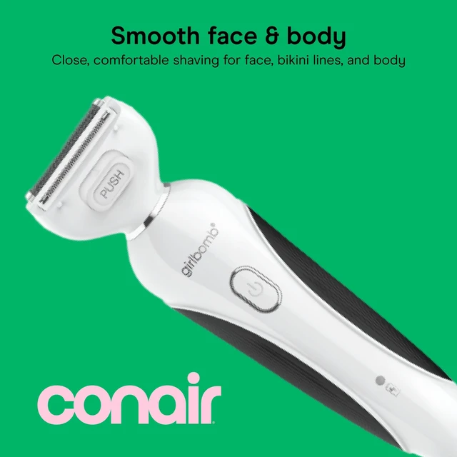 Alt view image 2 of 7 - Girlbomb Body & Face Shaver for Women, Cordless, 75-Minute Runtime | Dual-blade design for body and facial hair removal for women, complete with a dual-blade trimmer and guide comb