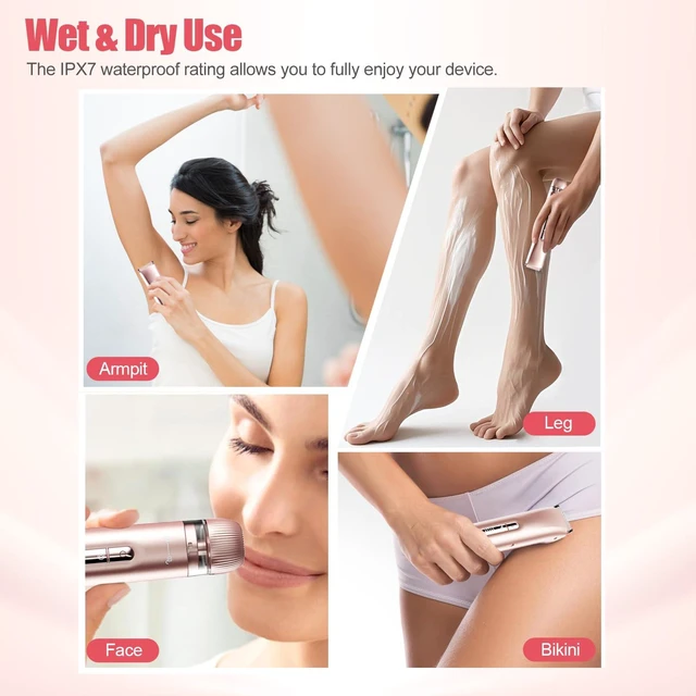Alt view image 4 of 7 - Bikini Trimmer for Women 2 in 1, Dual Head Womens Electric Shaver, Electric Razors for Pubic Hair, IPX7 Waterproof Rechargeable Facial Hair Removal for Shaving Underarm Leg Arm Face Body,Nude Pink