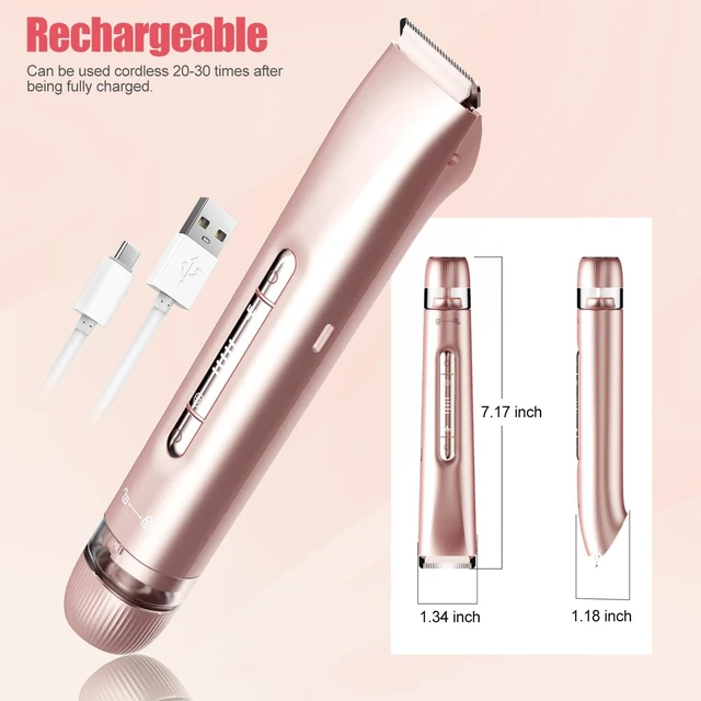 Alt view image 5 of 7 - Bikini Trimmer for Women 2 in 1, Dual Head Womens Electric Shaver, Electric Razors for Pubic Hair, IPX7 Waterproof Rechargeable Facial Hair Removal for Shaving Underarm Leg Arm Face Body,Nude Pink