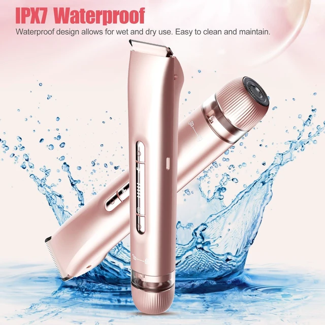 Alt view image 6 of 7 - Bikini Trimmer for Women 2 in 1, Dual Head Womens Electric Shaver, Electric Razors for Pubic Hair, IPX7 Waterproof Rechargeable Facial Hair Removal for Shaving Underarm Leg Arm Face Body,Nude Pink
