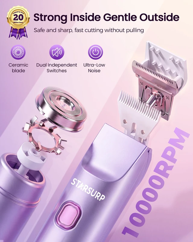 Alt view image 2 of 7 - Bikini Trimmer for Women, 2-in-1 Dual Head Electric Razors & Shaver, Gifts IPX7 Waterproof Womens Electric Shaver,USB-C Rechargeable,Dual Ceramic Blades,Face Shaver & Body Hair Trimmer for Bikini Line