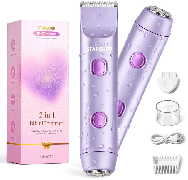 Main image of Bikini Trimmer for Women, 2-in-1 Dual Head Electric Razors & Shaver, Gifts IPX7 Waterproof Womens Electric Shaver,USB-C Rechargeable,Dual Ceramic Blades,Face Shaver & Body Hair Trimmer for Bikini Line