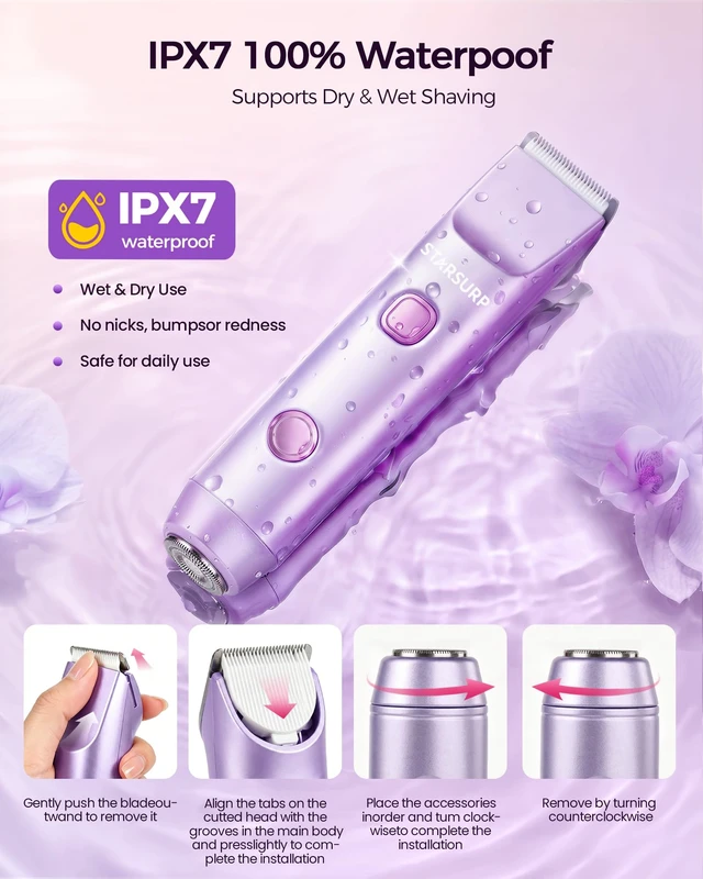 Alt view image 6 of 7 - Bikini Trimmer for Women, 2-in-1 Dual Head Electric Razors & Shaver, Gifts IPX7 Waterproof Womens Electric Shaver,USB-C Rechargeable,Dual Ceramic Blades,Face Shaver & Body Hair Trimmer for Bikini Line