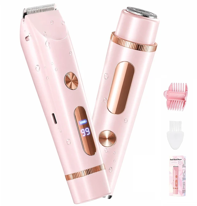 Main image of 2-in-1 Trimmer for Women, Electric Body Hair Trimmer & Facial Razor, IPX7 Waterproof Wet & Dry Shaver with LED Display, Rechargeable Pubic Hair Trimmer for Bikini, Legs, Underarms & Face