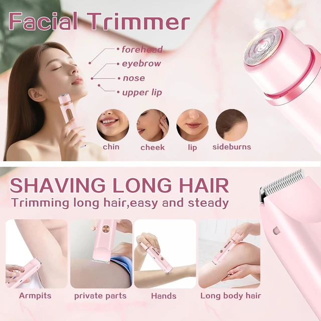 Alt view image 3 of 7 - 2-in-1 Trimmer for Women, Electric Body Hair Trimmer & Facial Razor, IPX7 Waterproof Wet & Dry Shaver with LED Display, Rechargeable Pubic Hair Trimmer for Bikini, Legs, Underarms & Face