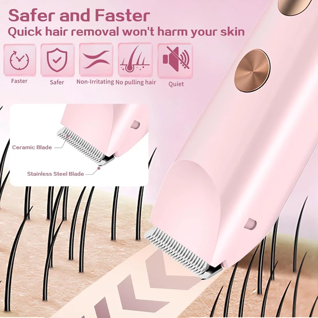 Alt view image 6 of 7 - 2-in-1 Trimmer for Women, Electric Body Hair Trimmer & Facial Razor, IPX7 Waterproof Wet & Dry Shaver with LED Display, Rechargeable Pubic Hair Trimmer for Bikini, Legs, Underarms & Face