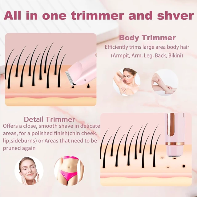 Alt view image 7 of 7 - 2-in-1 Trimmer for Women, Electric Body Hair Trimmer & Facial Razor, IPX7 Waterproof Wet & Dry Shaver with LED Display, Rechargeable Pubic Hair Trimmer for Bikini, Legs, Underarms & Face