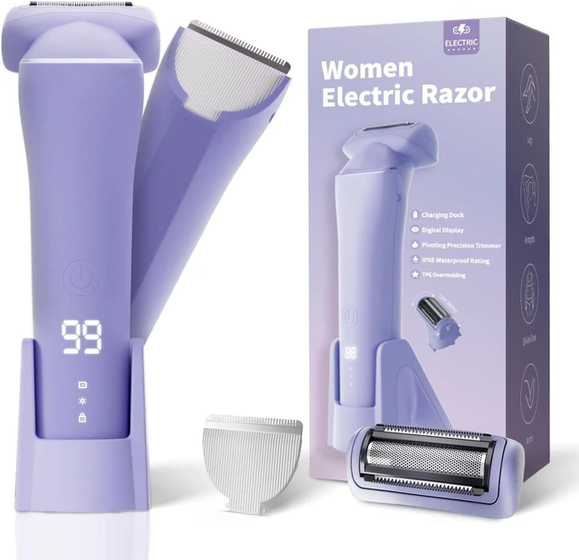 Main image of Electric Razor for Women, Painless Bikini Trimmer, IPX6 | 2-in-1 heads, IPX6 wet/dry, LED display, painless, for bikini and body, travel lock, easy clean