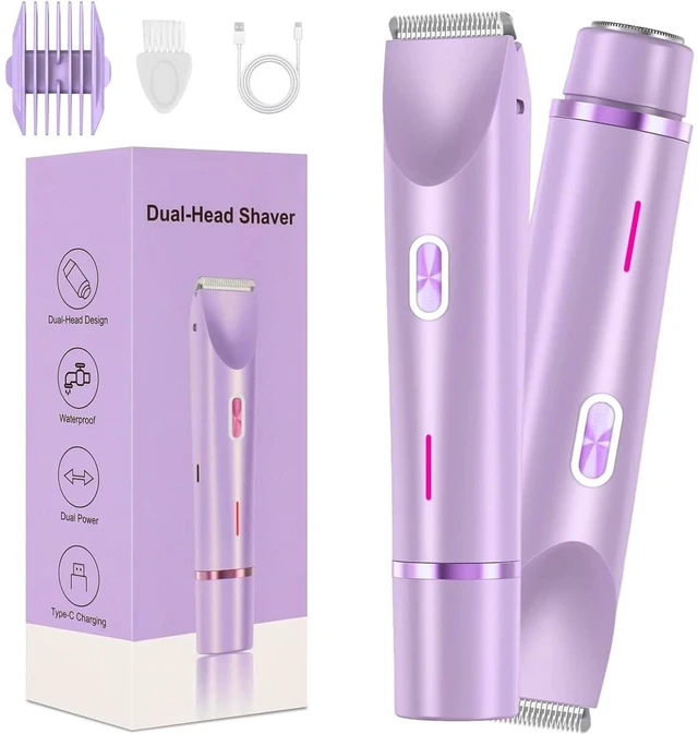 Main image of Valentines Day Gifts for Her 2 in 1 Electric Glow Shaver, Portable Bikini Trimmer for Women, Dual Head Rechargeable Electric Razor, IPX7 Waterproof Wet & Dry Use Legs Body Pubic Hair Trimmer for Men