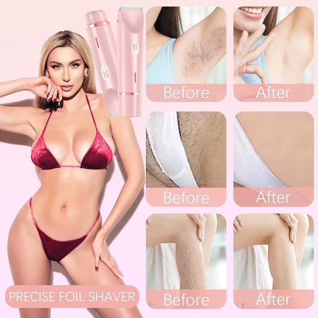 Alt view image 2 of 7 - Valentines Day Gifts for Her 2 in 1 Electric Glow Shaver, Portable Bikini Trimmer for Women, Dual Head Rechargeable Electric Razor, IPX7 Waterproof Wet & Dry Use Legs Body Pubic Hair Trimmer for Men
