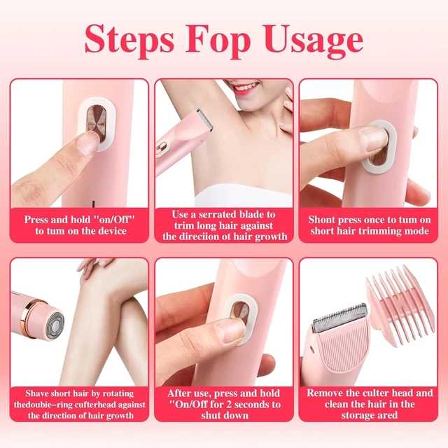 Alt view image 5 of 7 - Valentines Day Gifts for Her 2 in 1 Electric Glow Shaver, Portable Bikini Trimmer for Women, Dual Head Rechargeable Electric Razor, IPX7 Waterproof Wet & Dry Use Legs Body Pubic Hair Trimmer for Men