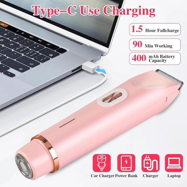 Alt view image 7 of 7 - Valentines Day Gifts for Her 2 in 1 Electric Glow Shaver, Portable Bikini Trimmer for Women, Dual Head Rechargeable Electric Razor, IPX7 Waterproof Wet & Dry Use Legs Body Pubic Hair Trimmer for Men