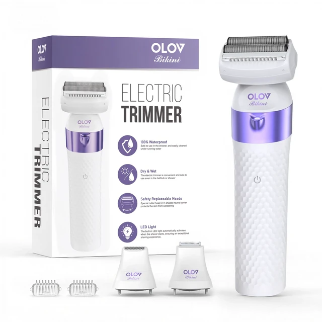 Main image of Bikini Trimmer for Women, IPX7 Waterproof Wet & Dry Electric Shaver for Legs, Underarms & Pubic Hair, Rechargeable Electric Razors for Women with 3 Trimmer Heads
