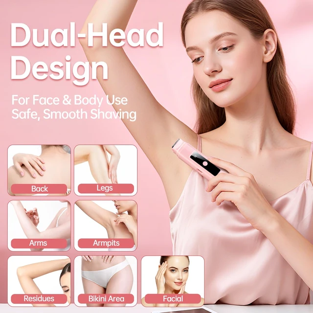 Alt view image 4 of 7 - Bikini Trimmer for Women: 2-in-1 Electric Shaver with Digital Display | IPX7 Waterproof & Easy Cleaning& Travel Lock - Dual Head Trimmer for Underarms, Legs, Face (Pink)