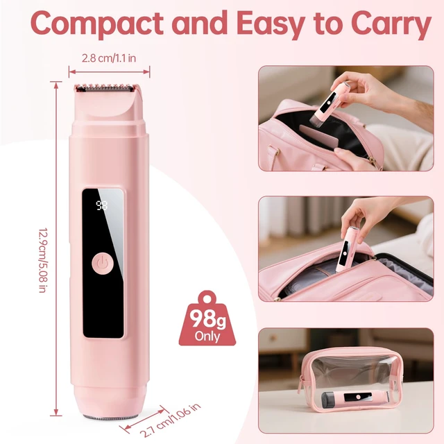 Alt view image 7 of 7 - Bikini Trimmer for Women: 2-in-1 Electric Shaver with Digital Display | IPX7 Waterproof & Easy Cleaning& Travel Lock - Dual Head Trimmer for Underarms, Legs, Face (Pink)