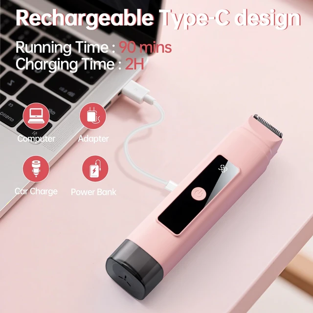 Alt view image 6 of 7 - Bikini Trimmer for Women: 2-in-1 Electric Shaver with Digital Display | IPX7 Waterproof & Easy Cleaning& Travel Lock - Dual Head Trimmer for Underarms, Legs, Face (Pink)
