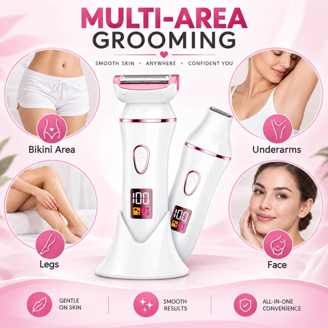 Alt view image 2 of 7 - Bikini Trimmer for Women, Electric Razor for Women with Replaceable Trimming Head, IPX7 Waterproof Wet & Dry Electric Shaver, USB Rechargeable Body Hair Trimmer for Bikini, Face, Legs & Underarms