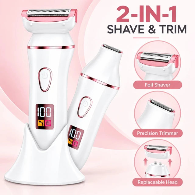 Alt view image 5 of 7 - Bikini Trimmer for Women, Electric Razor for Women with Replaceable Trimming Head, IPX7 Waterproof Wet & Dry Electric Shaver, USB Rechargeable Body Hair Trimmer for Bikini, Face, Legs & Underarms