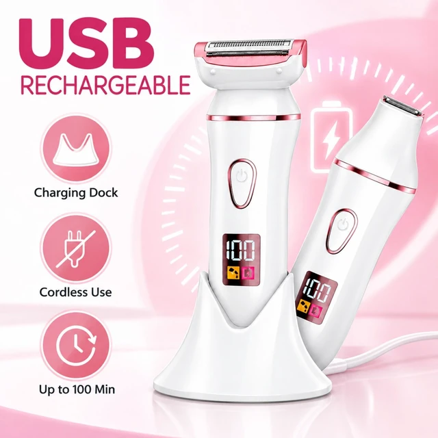 Alt view image 6 of 7 - Bikini Trimmer for Women, Electric Razor for Women with Replaceable Trimming Head, IPX7 Waterproof Wet & Dry Electric Shaver, USB Rechargeable Body Hair Trimmer for Bikini, Face, Legs & Underarms