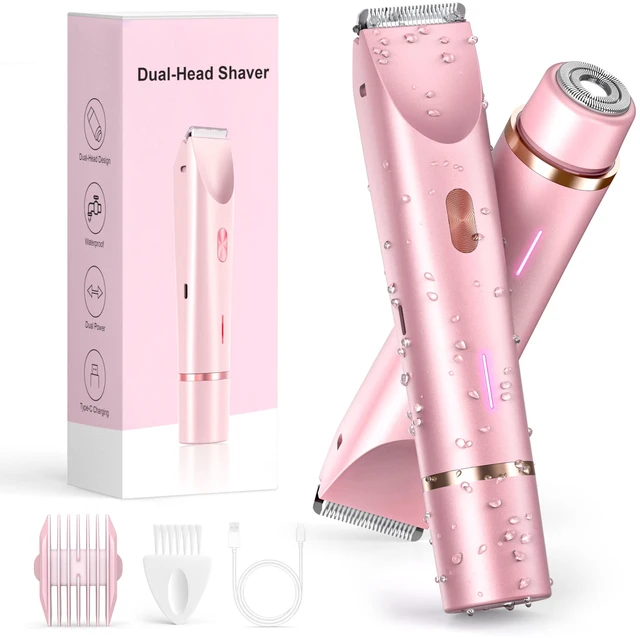 Main image of Bikini Trimmer for Women, 2-in-1 Electric Razor & Bikini Shaver with Dual Ceramic Blades, Electric Shaver for Facial Hair Removal, IPX7 Waterproof Rechargeable Body Hair Razor for Sensitive Skin