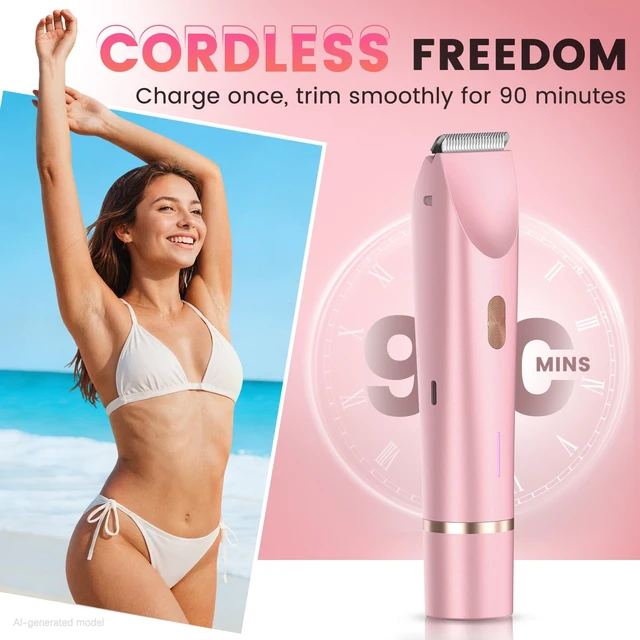 Alt view image 5 of 7 - Bikini Trimmer for Women, 2-in-1 Electric Razor & Bikini Shaver with Dual Ceramic Blades, Electric Shaver for Facial Hair Removal, IPX7 Waterproof Rechargeable Body Hair Razor for Sensitive Skin