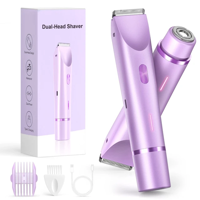 Main image of Bikini Trimmer for Women, 2-in-1 Electric Razor & Bikini Shaver with Dual Ceramic Blades, Electric Shaver for Facial Hair Removal, IPX7 Waterproof Rechargeable Body Hair Razor for Sensitive Skin
