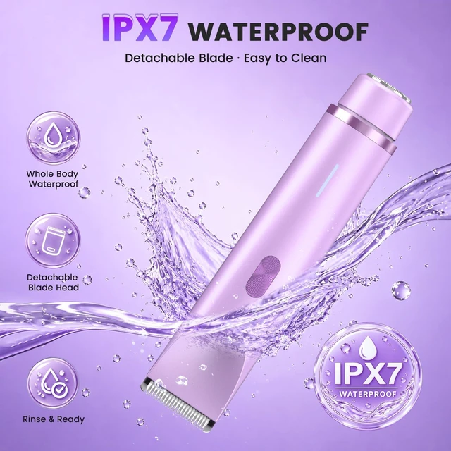 Alt view image 4 of 7 - Bikini Trimmer for Women, 2-in-1 Electric Razor & Bikini Shaver with Dual Ceramic Blades, Electric Shaver for Facial Hair Removal, IPX7 Waterproof Rechargeable Body Hair Razor for Sensitive Skin