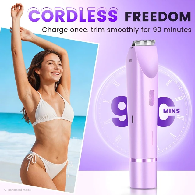 Alt view image 5 of 7 - Bikini Trimmer for Women, 2-in-1 Electric Razor & Bikini Shaver with Dual Ceramic Blades, Electric Shaver for Facial Hair Removal, IPX7 Waterproof Rechargeable Body Hair Razor for Sensitive Skin