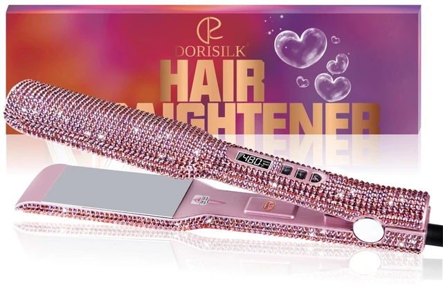 Main image of Crystal Diamond Professional Hair Straightener, 2 Inch Titanium Flat Iron Bling Rhinestone Straightening Iron Curling 2 in 1, Salon High Heat 480 °F, Instant Heat Up, Dual Voltage, Rose Pink