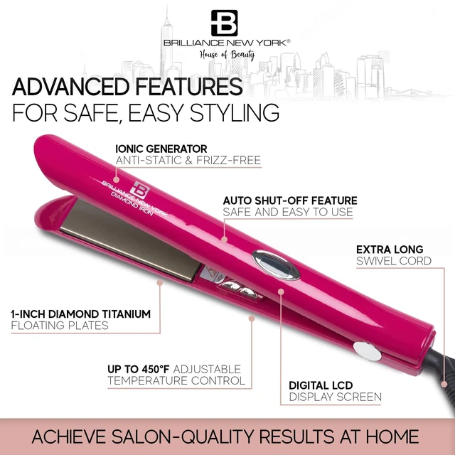 Alt view image 2 of 6 - 1 Inch Diamond Titanium Flat Iron - 2 in 1 Hair Straightener and Curler - Anti-Static, Frizz-Free Ionic Plates - Auto Shut-Off Dual Voltage Flat Iron w/LCD Display