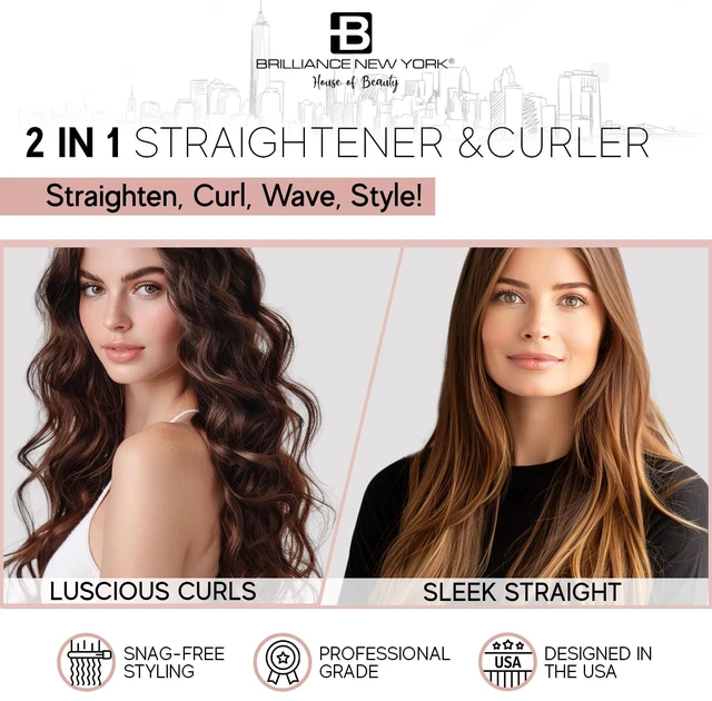 Alt view image 4 of 6 - 1 Inch Diamond Titanium Flat Iron - 2 in 1 Hair Straightener and Curler - Anti-Static, Frizz-Free Ionic Plates - Auto Shut-Off Dual Voltage Flat Iron w/LCD Display