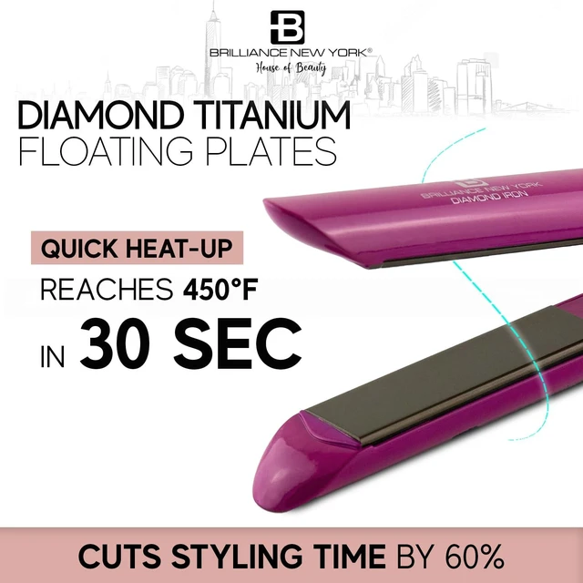 Alt view image 6 of 6 - 1 Inch Diamond Titanium Flat Iron - 2 in 1 Hair Straightener and Curler - Anti-Static, Frizz-Free Ionic Plates - Auto Shut-Off Dual Voltage Flat Iron w/LCD Display