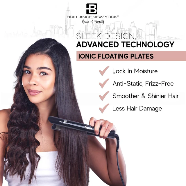 Alt view image 5 of 6 - 1 Inch Diamond Titanium Flat Iron - 2 in 1 Hair Straightener and Curler - Anti-Static, Frizz-Free Ionic Plates - Auto Shut-Off Dual Voltage Flat Iron w/LCD Display