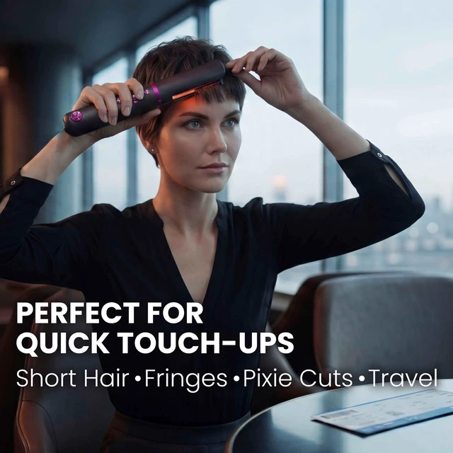 Alt view image 2 of 7 - Cordless Hair Straightener, Titanium Mini Flat Iron for Short Hair & Pixie Cuts, Travel-Ready Portable Styling Tool with 60s Fast Heat, USB-C Rechargeable (Decent Black)