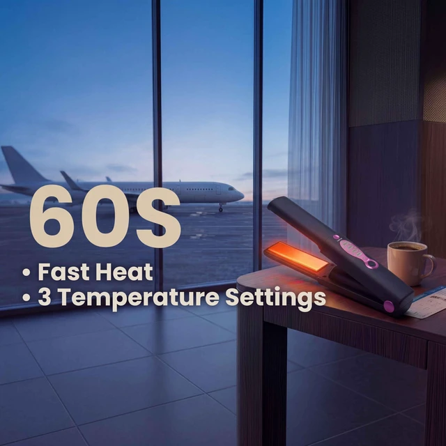 Alt view image 4 of 7 - Cordless Hair Straightener, Titanium Mini Flat Iron for Short Hair & Pixie Cuts, Travel-Ready Portable Styling Tool with 60s Fast Heat, USB-C Rechargeable (Decent Black)