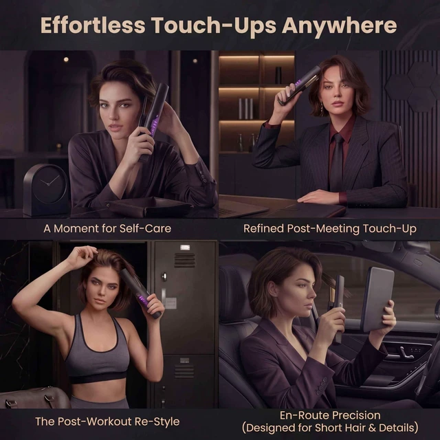 Alt view image 7 of 7 - Cordless Hair Straightener, Titanium Mini Flat Iron for Short Hair & Pixie Cuts, Travel-Ready Portable Styling Tool with 60s Fast Heat, USB-C Rechargeable (Decent Black)