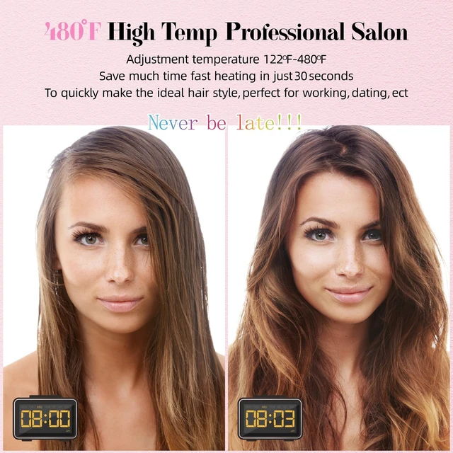 Alt view image 3 of 7 - Crystal Diamond Professional Hair Straightener, 2 Inch Titanium Flat Iron Bling Rhinestone Straightening Iron Curling 2 in 1, Salon High Heat 480 °F, Instant Heat Up, Dual Voltage, Rose Pink