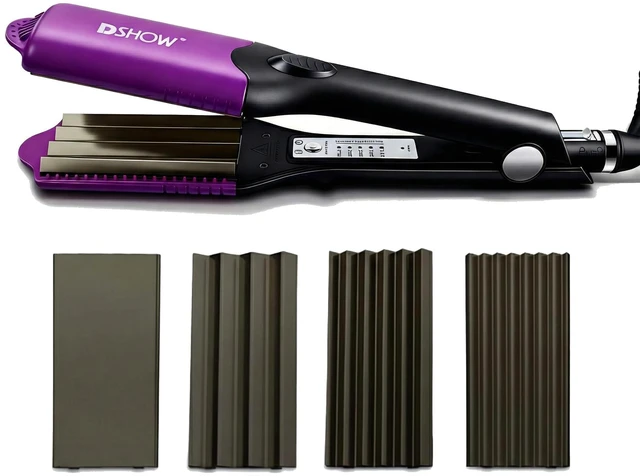 Main image of 4-in-1 Hair Crimper for Women Crimping Iron for Hair with 8/6/4 Tooth Flat Interchangeable Plates, Titanium Ceramic Coated Tool for Root Lift, 80s Zigzag Texture, 5 Heat 140-220, Dual Voltage