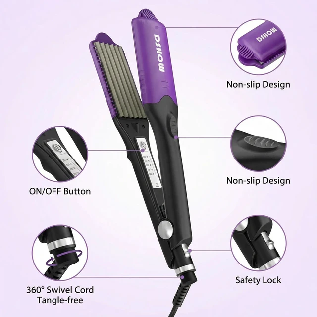 Alt view image 6 of 7 - 4-in-1 Hair Crimper for Women Crimping Iron for Hair with 8/6/4 Tooth Flat Interchangeable Plates, Titanium Ceramic Coated Tool for Root Lift, 80s Zigzag Texture, 5 Heat 140-220, Dual Voltage