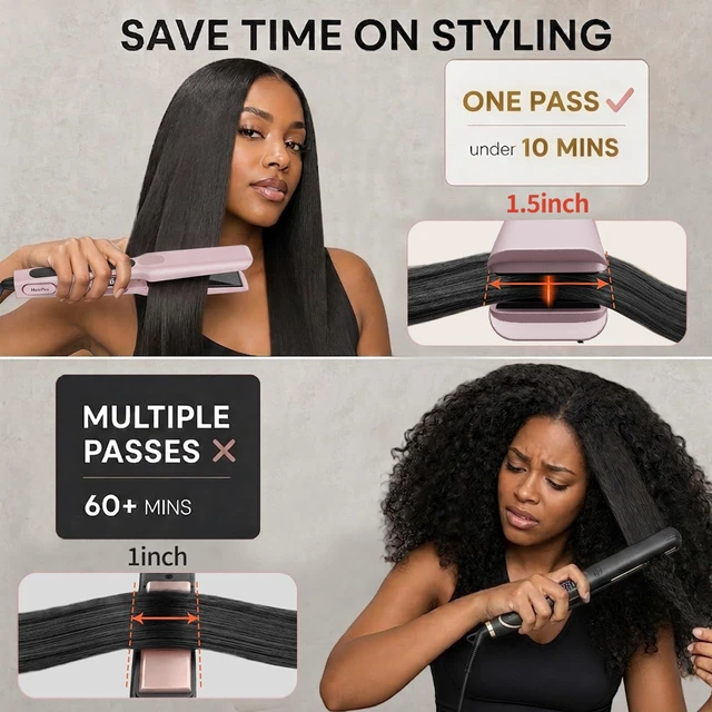 Alt view image 2 of 7 - 1 1/2 Inch Wide Plate Hair Straightener for Thick Hair, Ceramic Flat Iron for Faster Styling & Curling, Floating Plates for Smooth Frizz-Free Results, 15s Heat Up, Dual Voltage (Pink)