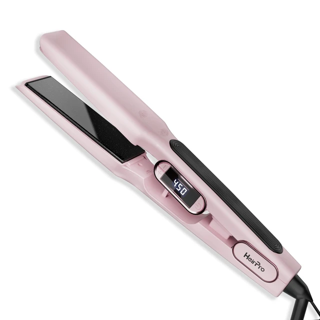 Main image of 1 1/2 Inch Wide Plate Hair Straightener for Thick Hair, Ceramic Flat Iron for Faster Styling & Curling, Floating Plates for Smooth Frizz-Free Results, 15s Heat Up, Dual Voltage (Pink)